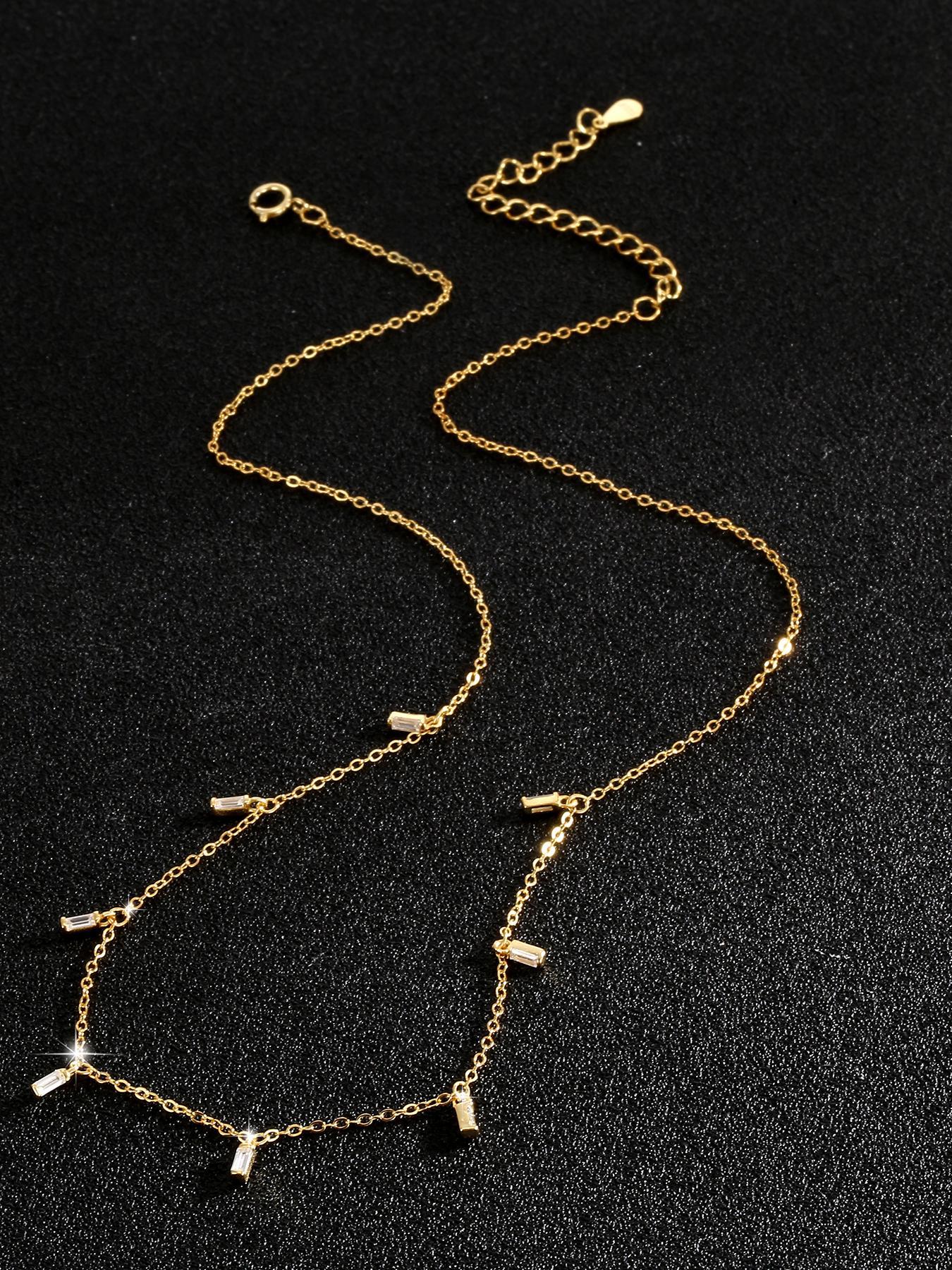 S925 Sterling Silver Simple Square Shaped Pendant Necklace for Women, Fashion Jewelry for Party, Daily Decor, Trendy All-match & Exquisite Jewelry for Birthday Gift, Trendy Charms Necklace