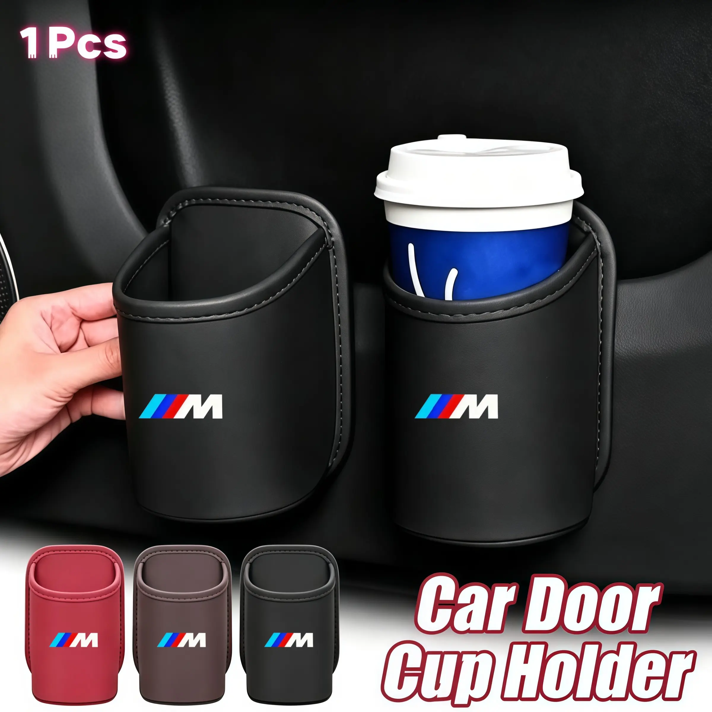 Car Door Cup Holder & Phone Stand, PU Leather Drink Cup Holder, Car Cup Holders, Storage Box, Rear Seat Cup Holder, Car Interior Organizer, Car Storage Organizers, Auto Interior Organizers For BMW M Emblem E46 E36 E34 F10 E90 E60 E53 E30
