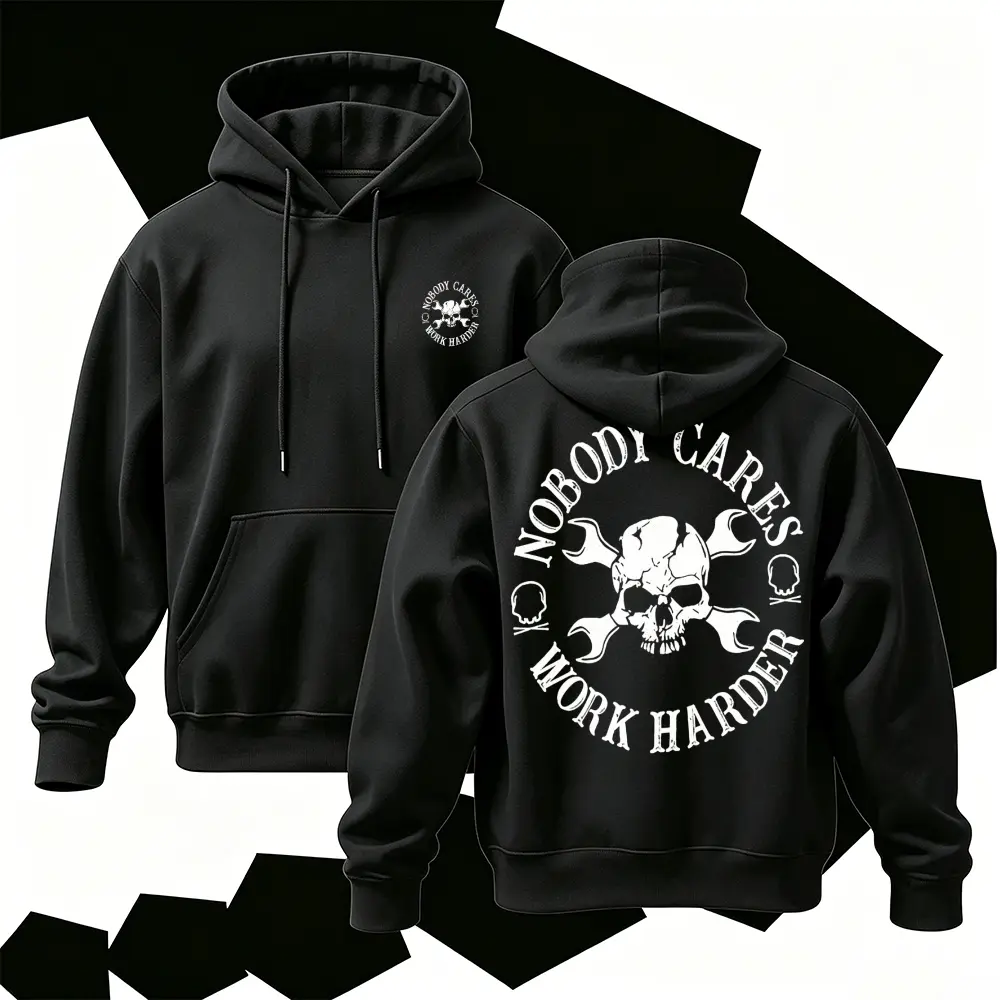Skull Graphic Hoodie for Men, Work Harder Vintage Sweatshirt, Mechanic Style Pullover Hoodie, Streetwear Casual Top