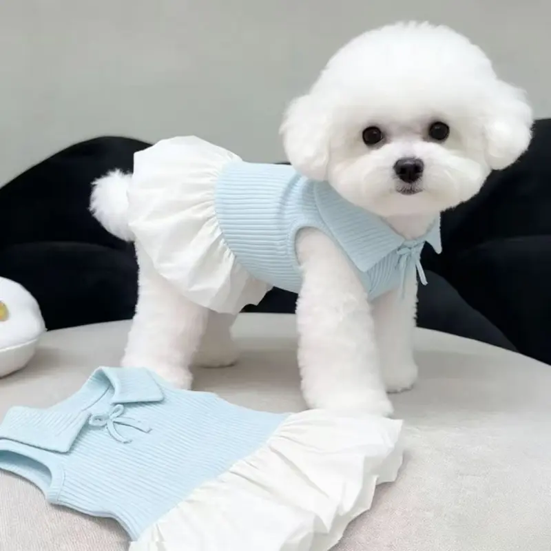 Polo Collar Pet Dress, Lightweight Summer Clothes for Small Dogs Cats, Cute Puppy Outfit for Bichon Frise Daily Wear