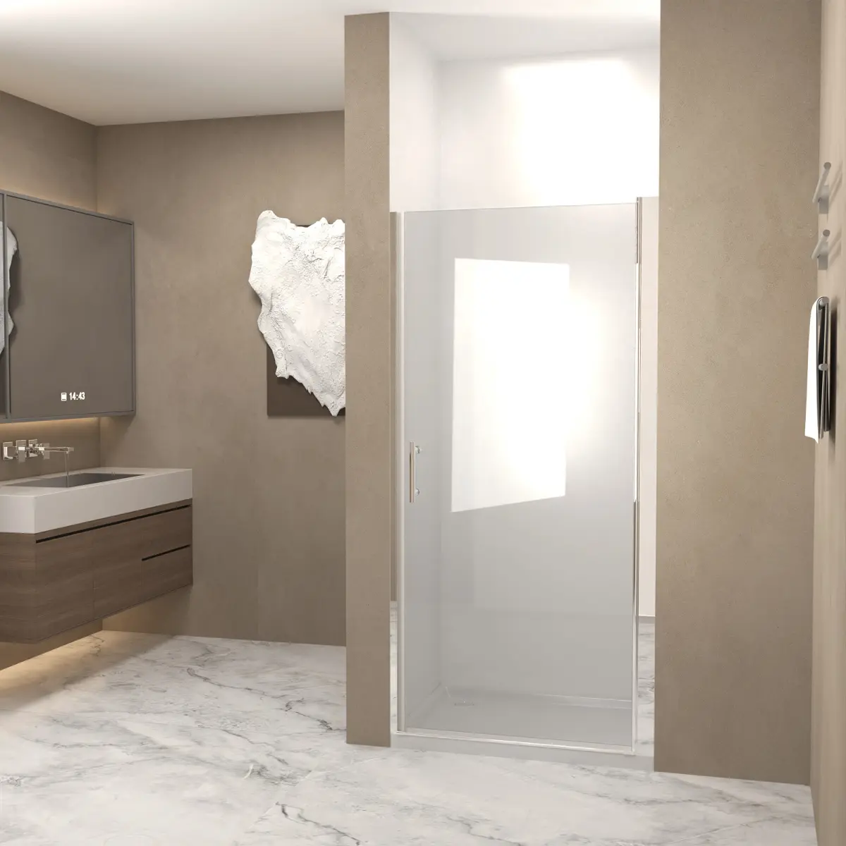 37-36" W x 72" H Pivot Shower Door – Chrome Aluminum Half-Frame, 1/4" (6mm) Tempered Glass with Explosion-Proof Film, Durable Rust-Resistant Construction, Modern Bathroom Enclosure