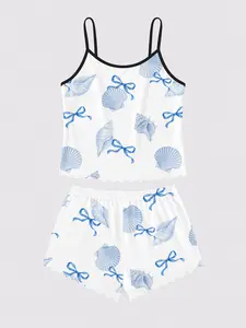 Women's Two-Piece Pajama Set, Strap Top & Elastic Waist Shorts, Casual Comfortable Home Sleepwear, Suitable for All Seasons