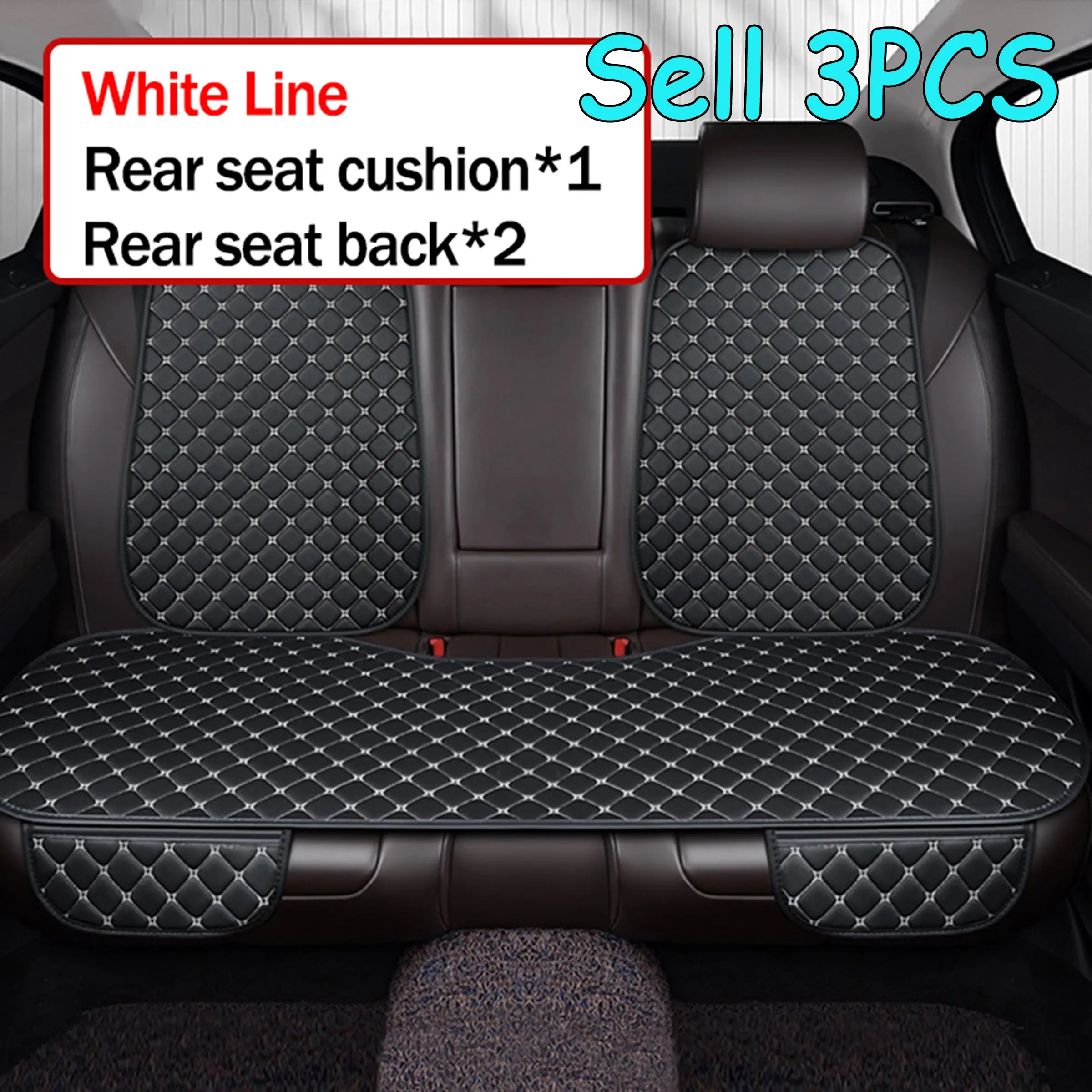 3 Piece Set Rear Seat Cushion with Backrest, Full Coverage Car Seat Cover, Durable Breathable Automotive Interior Accessories, Car Interior Cushions