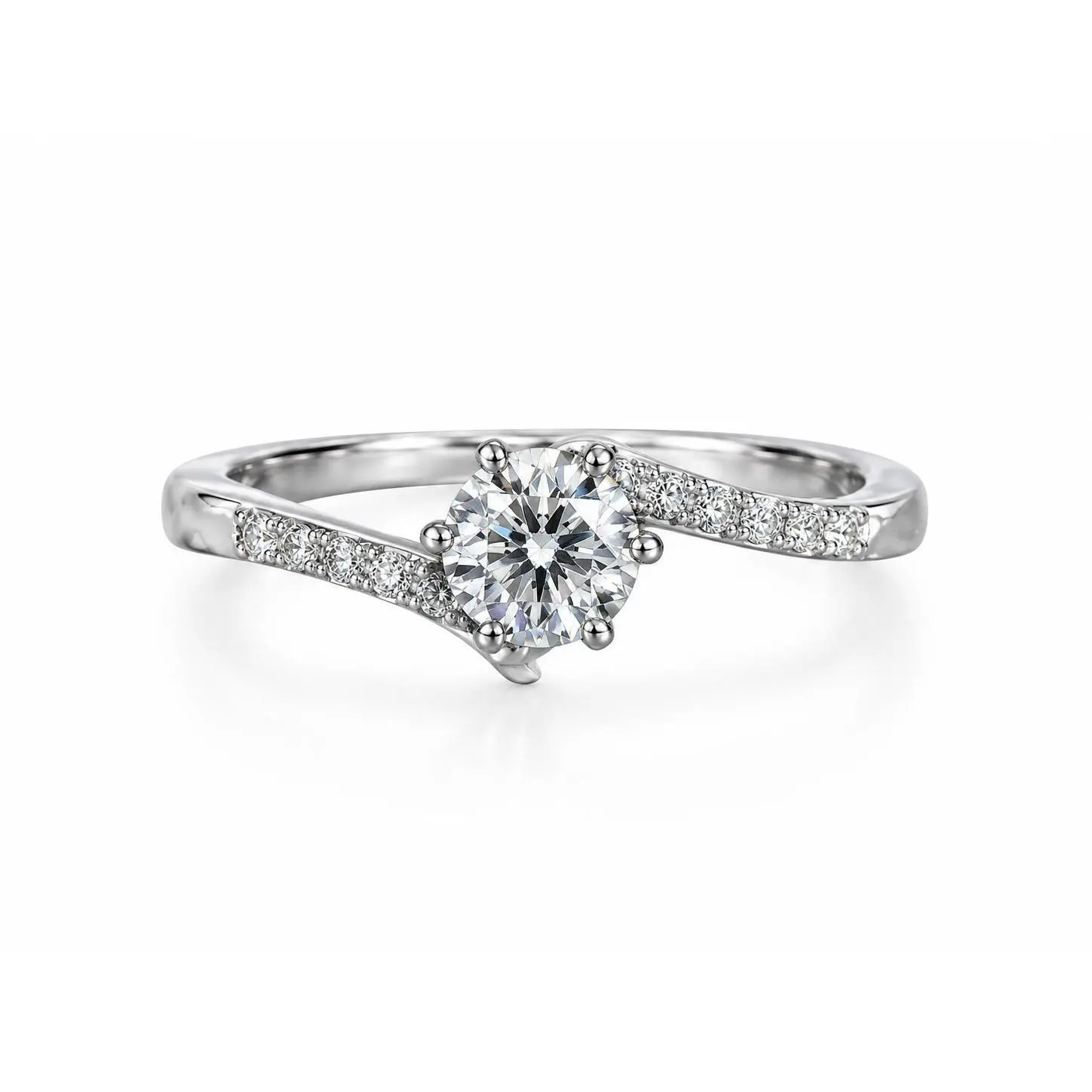 Loveden Women’s Modern Twist Bypass Moissanite Ring - Round-Cut Curved Band Intertwined Look Full Paved Promise Engagement Bridal Jewelry, Moissanite Stone Wedding Gift