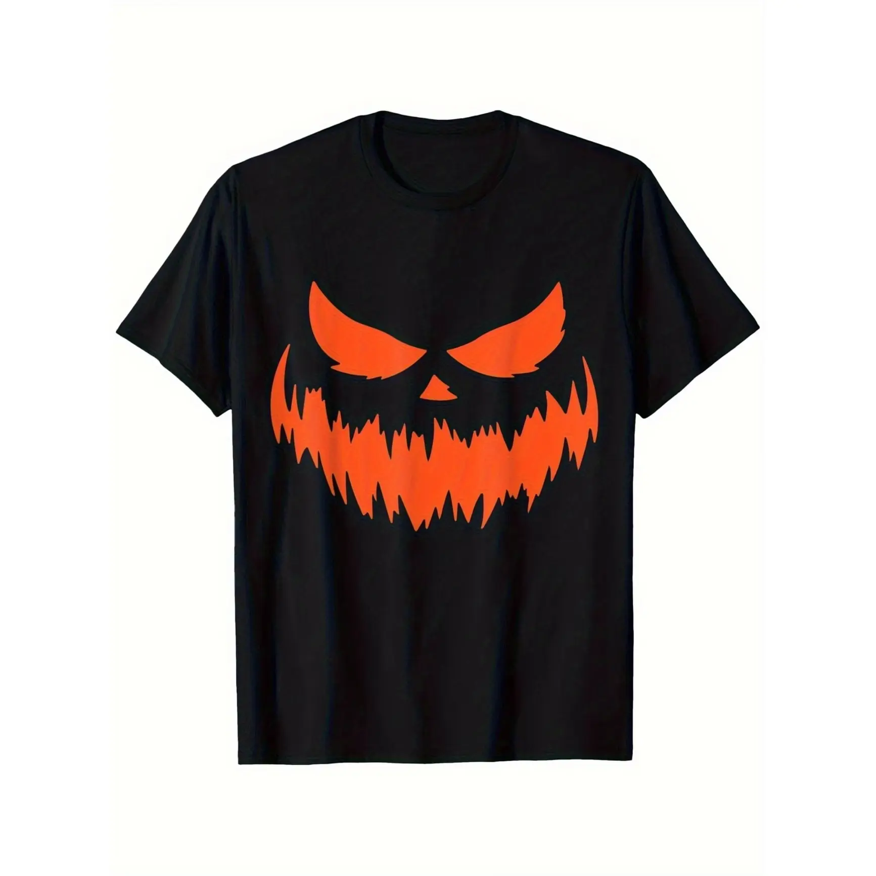 Oversized Comfort Scary Jack‑o‑Lantern Pumpkin Face Graphic T‑Shirt, Halloween Spooky Printed Craft Tee, Cotton Short Sleeve Top, Fashion Casual Outfit, Best Halloween Holiday Gift For Him Her, Gift For Family & Friends