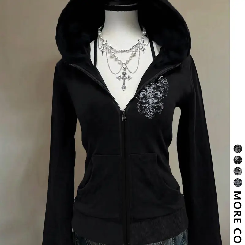 Women's Zipper Hooded Jacket, Campus Style, Simple Basic Design, Youthful Fashion, Casual Holiday Wear, Trendy Sportswear, Casual Activewear, Casual Fitness Wear, Activewear Outerwear