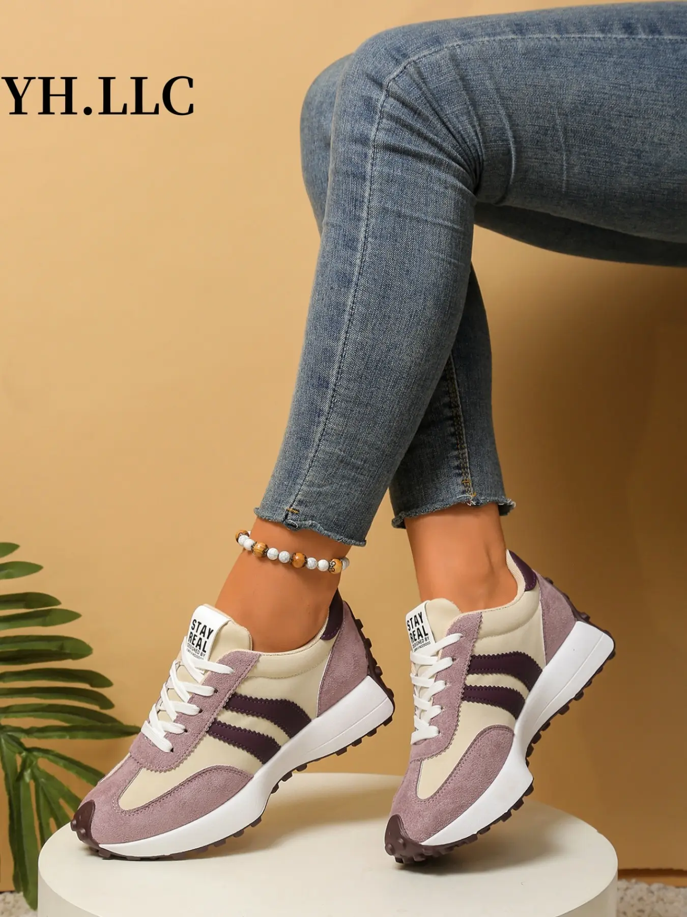 Comfortable Retro Striped Thick Sole Sneakers, Neutral Rubber Sole Walking Training Shoes, Lightweight Vintage Casual Sports Shoes, Anti-Slip Daily Wear, Thick Soled Sneakers