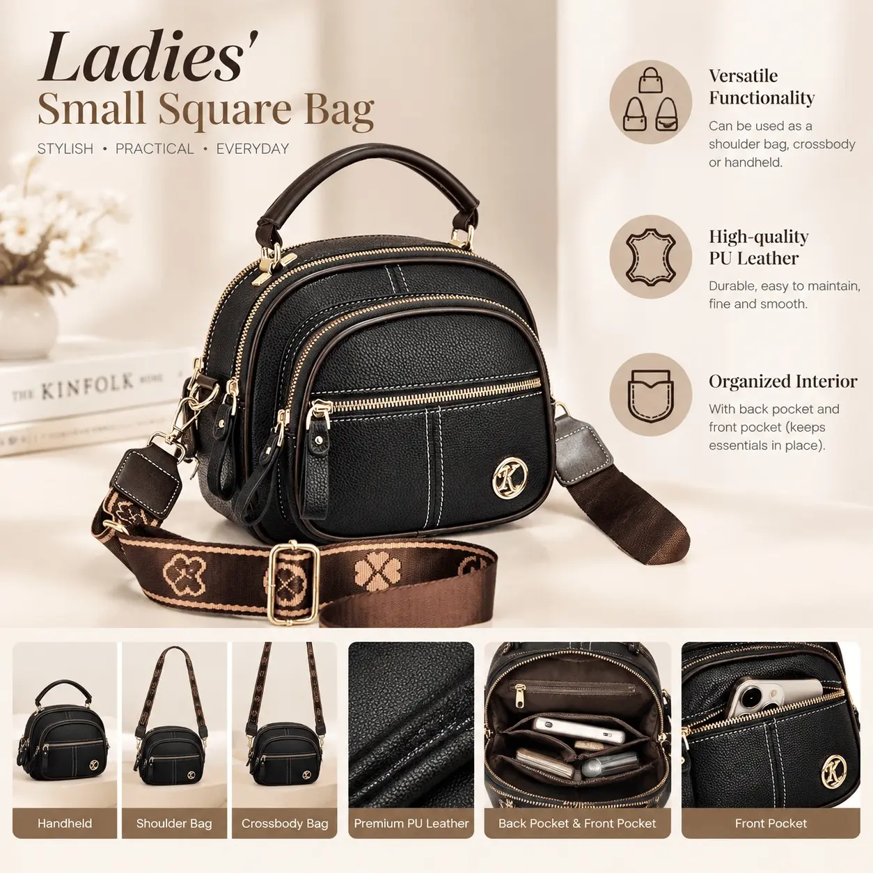 1 Piece Compact Backpack, 22cm, Lightweight Leather Casual Backpack, Ideal for Carrying Daily Items, School, Everyday Backpack
