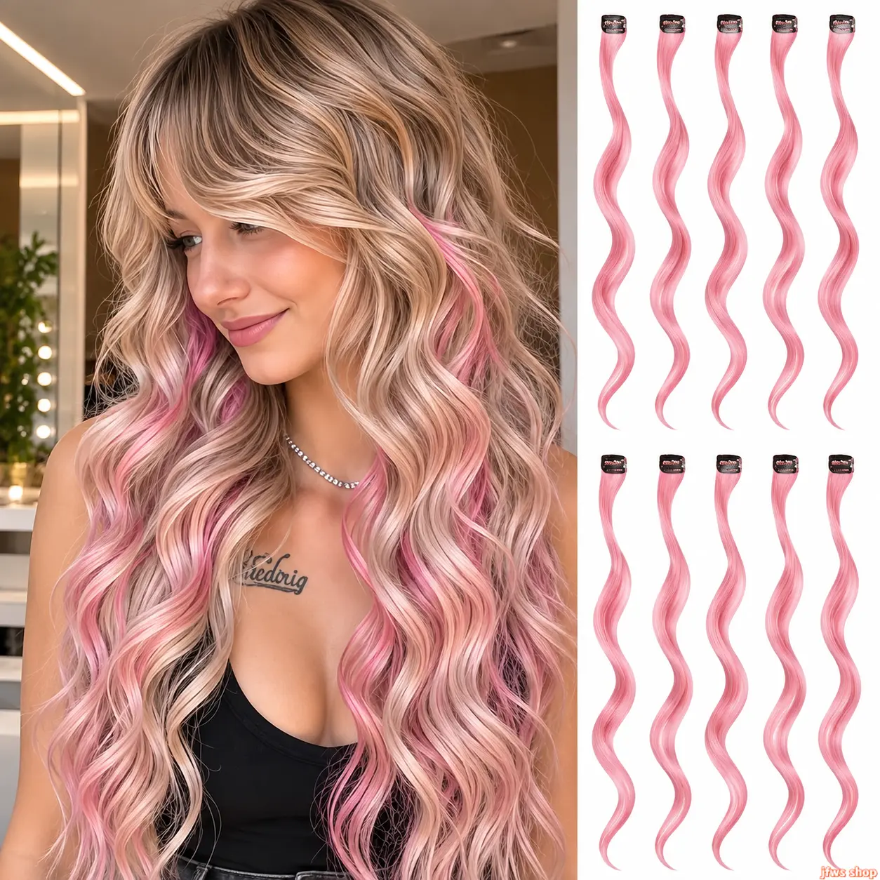 22 Inch 10 Pcs Synthetic Wave Cherry Pink Clip In Hair Extensions Heat Resistant Hairpieces for Women Daily Party Role Play Cosplay UK tiktokshopbacktoschool