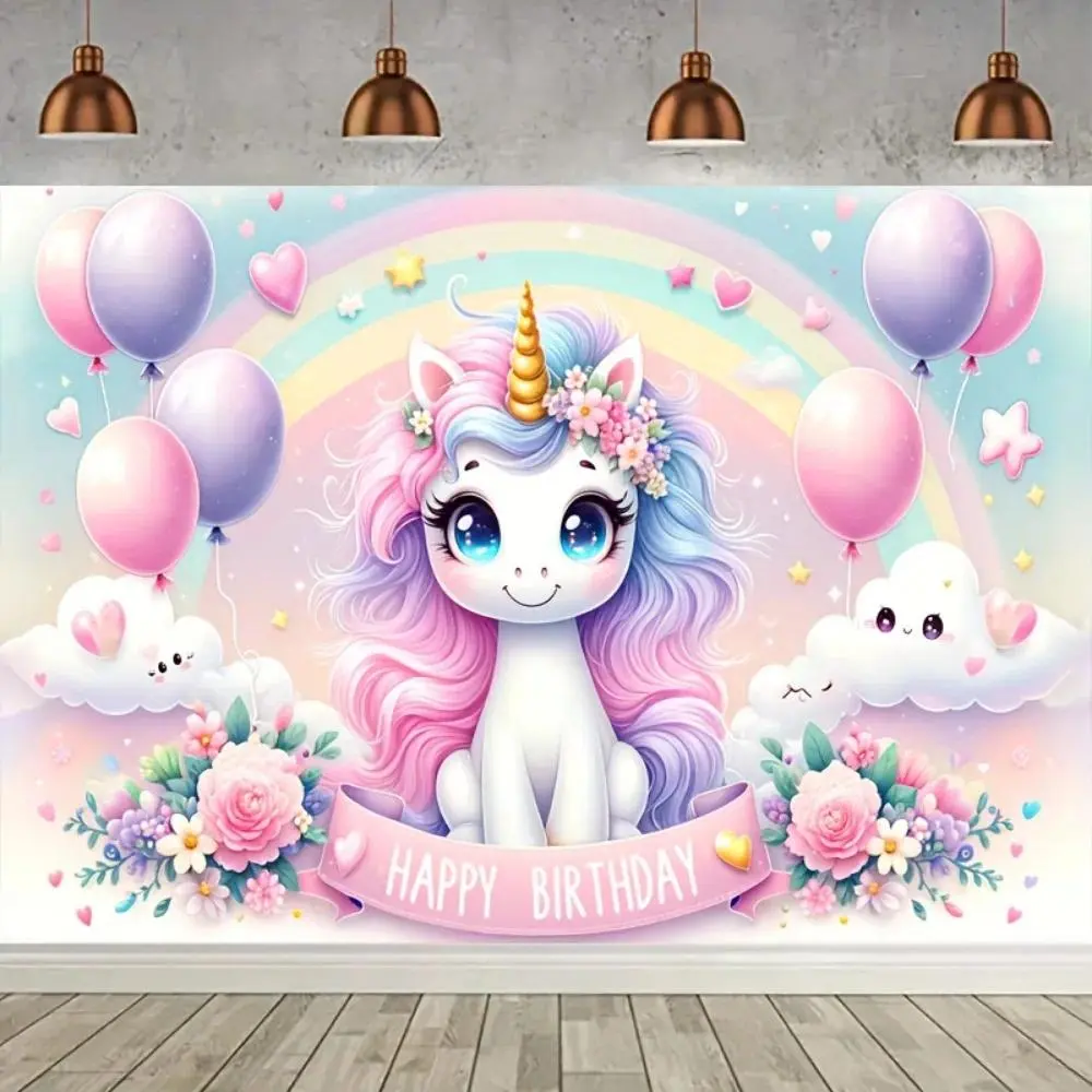 Pink Unicorn Geometric Polyester Tapestry - Lightweight Multi-Size Home Decor, Family Baby Shower Graduation Engagement Party Photography Prop, Kids Room Wall Hanging Gift, Printed Design