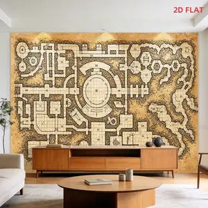 2D Flat, [2D Flat Printing] 1 Large Size Pattern Printing Tapestry- Dungeon Map, Complex Layout, Numbered Rooms, Fantasy Style, Intricate Design., Room Wall Decoration, Not Luminous, Suitable for Bedroom, Living Room, Meditation Area, Office