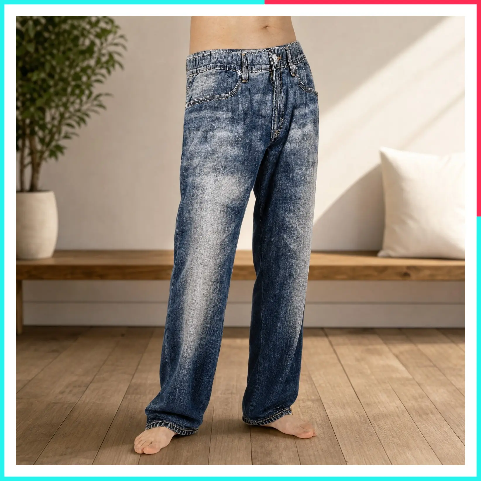 Unisex Pajama Pants That Look Like Jeans - Soft Novelty Bottoms with Side Pockets and Elastic Waist