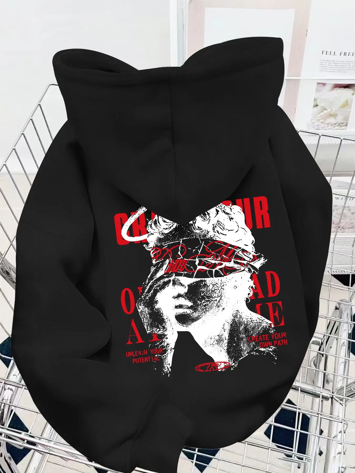 Dark Streetwear Asymmetrical Graphic Hoodie, Unisex Long Sleeve Oversized Sweatshirt, Fall Winter Loose Fit H-Type Design