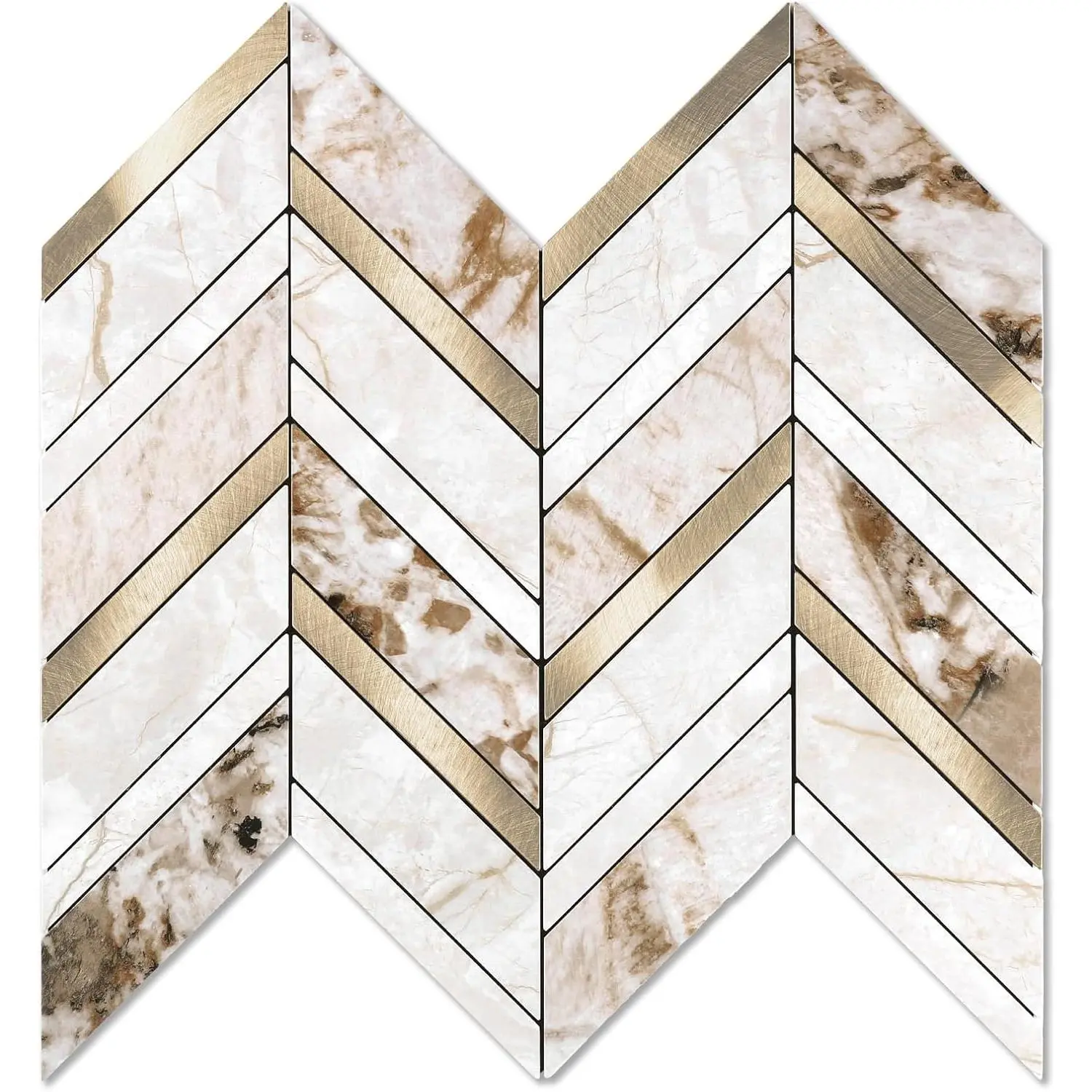 10-Sheet Beige Brown Herringbone Peel and Stick Backsplash for Kitchen Walls,Heat Resistant PVC  Metal Stick  Backsplash Tiles, Peel and Stick Tile for Bathroom&Shower
