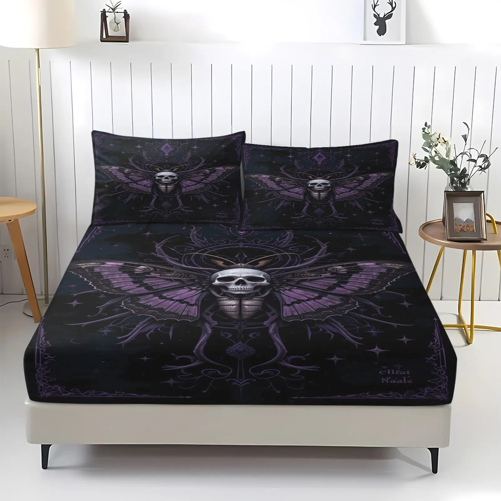 Purple Starry Moon Magic Printed Bed Sheet, including 1 bedsheet and 2 pillowcases, anti slip dust cover suitable for bedrooms and guest rooms, suitable for personal use or gift giving
