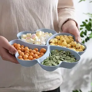 Heart-Shaped Clover Fruit Tray, Reusable Plastic Candy Dish, 4-Compartment Snack Container, Food Storage Tray, Available in 3 Colors
