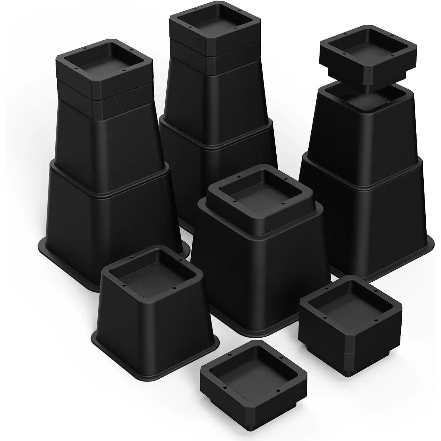 Heavy Duty Adjustable Furniture Risers, 4-Pack Black, 3"-12" Elevation Heights for Bed, Couch, Dorm Bed (Home Organizer for Elevating Furniture), Chair