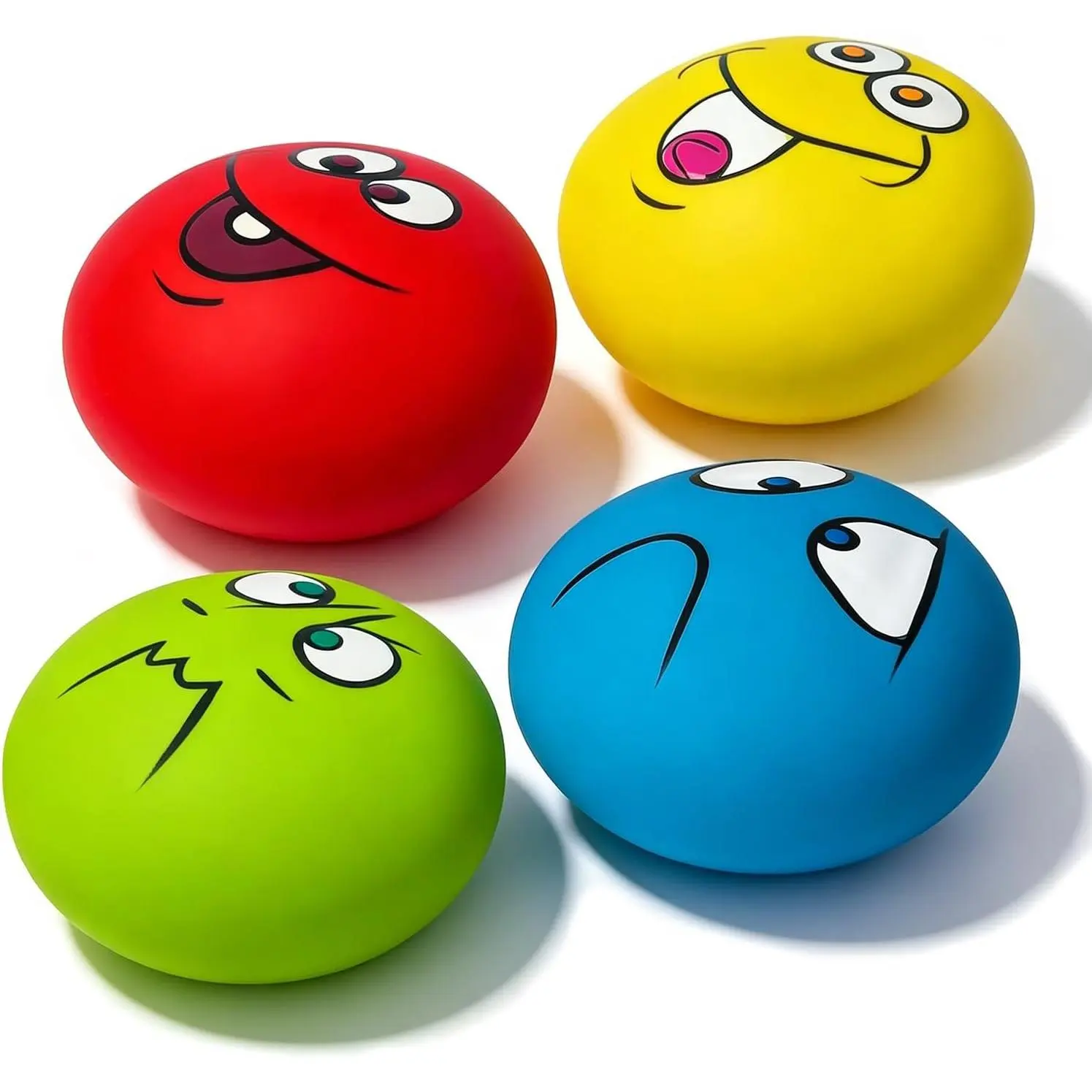 Squeaky  Toys for Small Dogs, Mini Breed, 2.2"*2.2"*1.3" Flat Ball, 4 count | Latex Squeak  Balls,Small Puppy  with Squeaker,Soft Rubber  Squeaky Toys Ball for Interactive Play Indoor & Outdoor