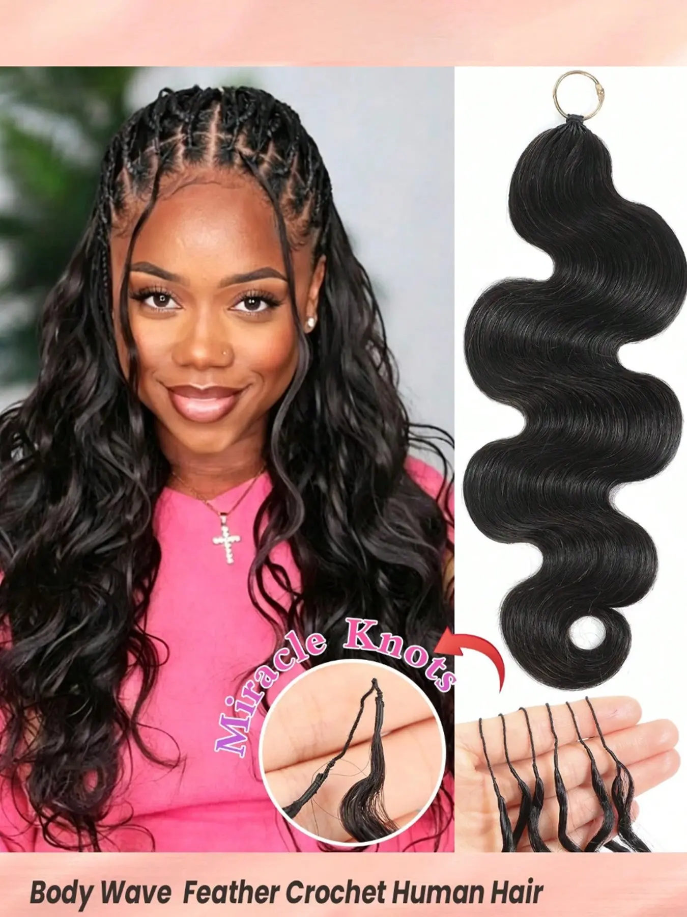 Body Wave Braided Human Hair Extensions, Salon-Quality Smooth Invisible Feather Braids, Fine Hair Women, Pre-Looped Micro Rings