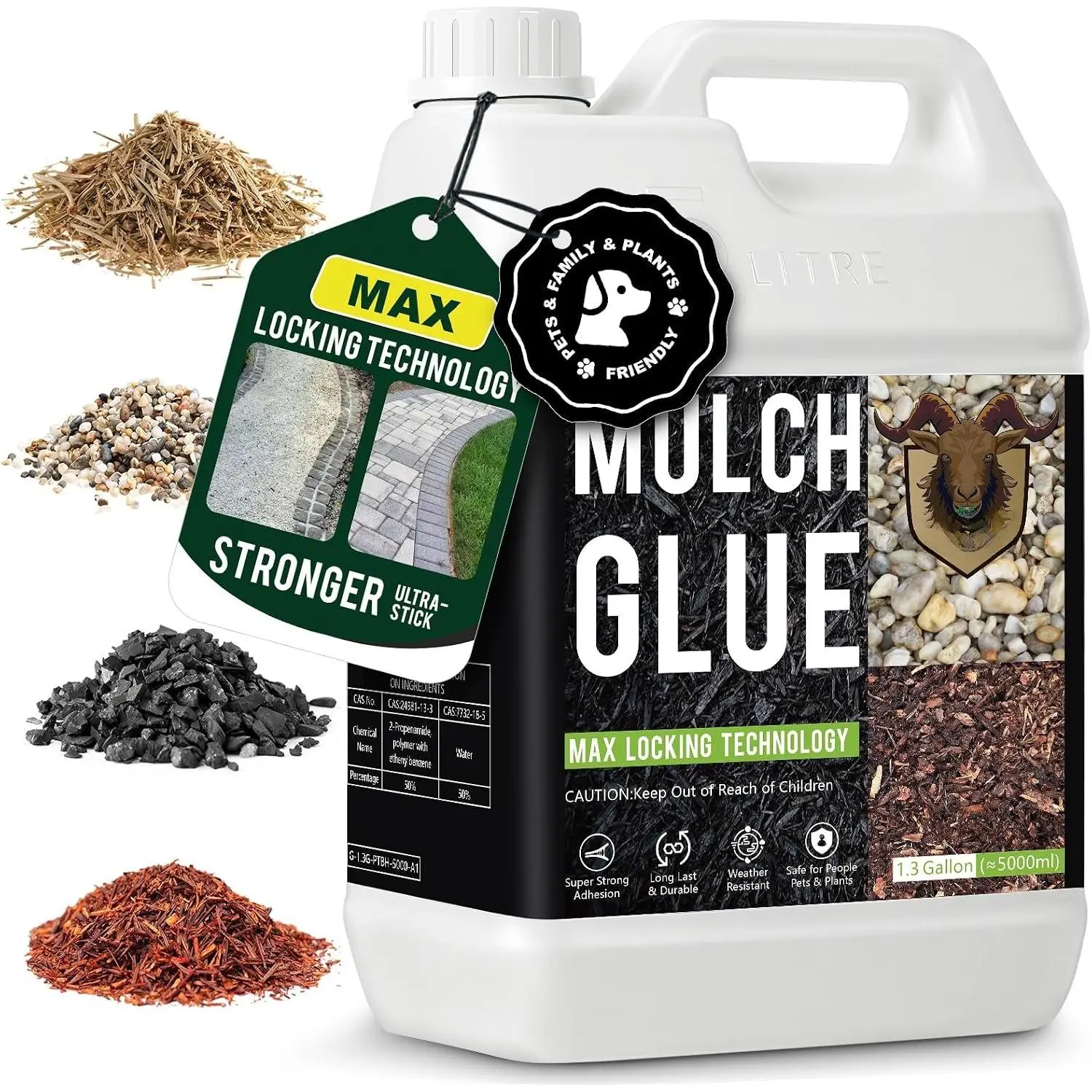 166OZ  to Use Mulch Glue for Landscaping Rock Glue No Dilution Needed  Adhesion of Rocks, Gravel & Mulch, -Drying & Weather-Resistant Gravel Binder for Pebble, Pine Straw