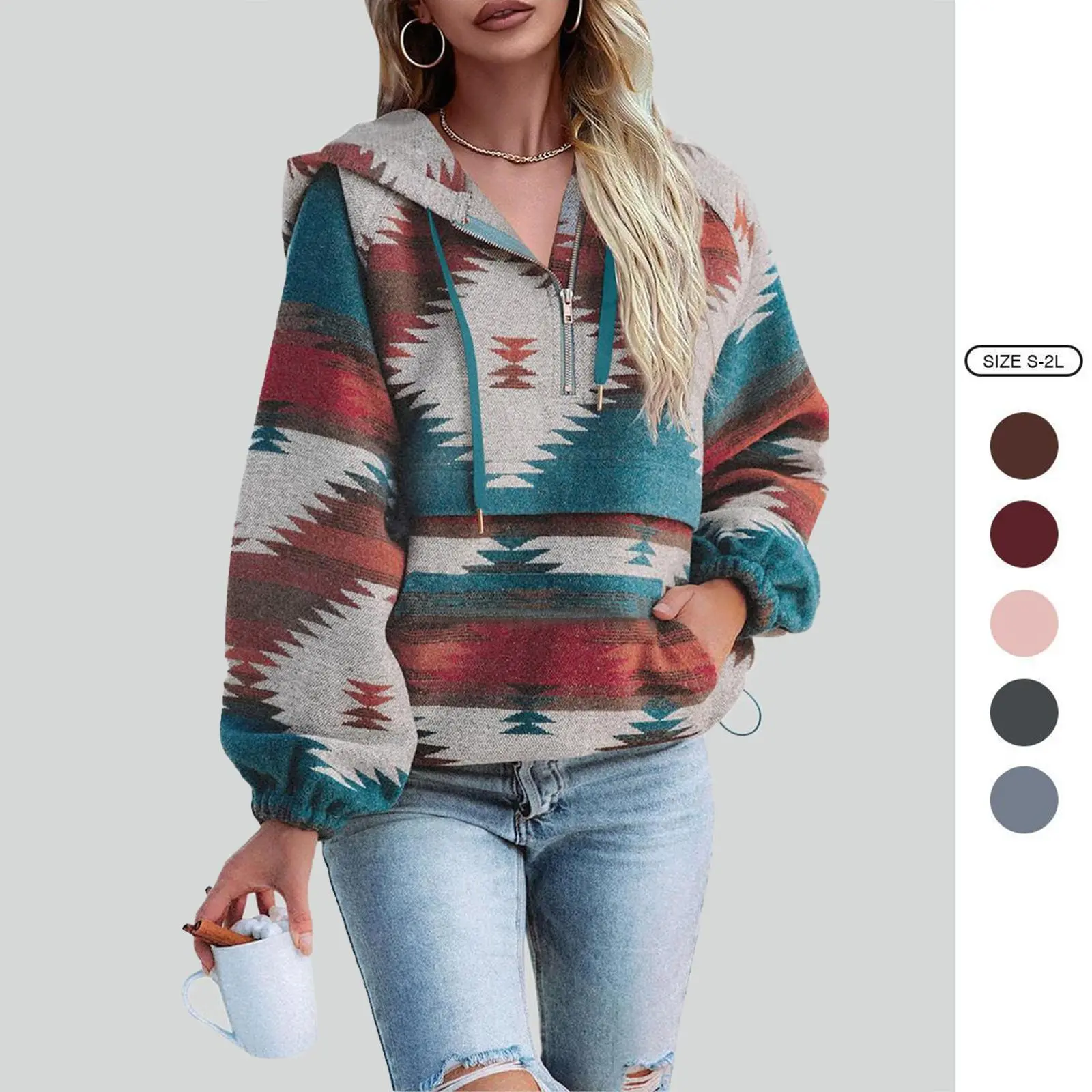 Imily Bela Women’s Oversized Hoodie Zip Up Long Sleeve Aztec Loose Fit Sweatshirts Pullover Tops Imily Bela Women’s Oversized Hoodie Zip Up Long Sleeve Aztec Loose Fit Sweatshirts Pullover Tops