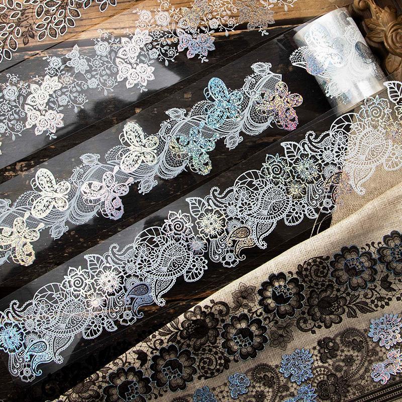 Lace Pattern Tape, 1 Roll Random Color Exquisite Vintage Floral Print Lace Decorative Tape, DIY Decorative Tape for Scrapbooking, Journaling, Gift Wrapping, Craft Making, Elegant Floral Lace