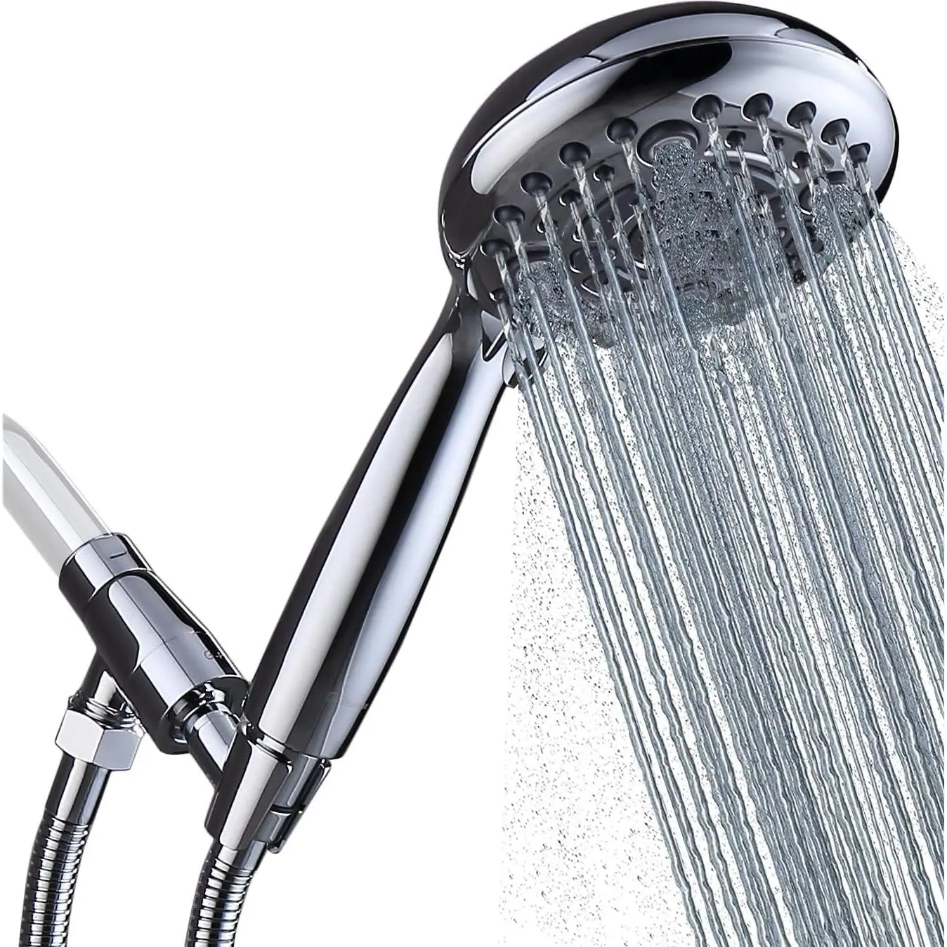 Modern 4.9-Inch Handheld Showerhead with 6 Settings, Adjustable Flow, Extra Long Flexible Extra Hose, Metal Adjustable Bracket Mount, Detachable Design for Bathroom Fixtures
