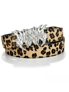 Moonlight Flame Thorn Detachable Buckle Hip Hop Punk Glossy Leopard Fur Belt, Versatile Two-Sided Waistband for Fashion