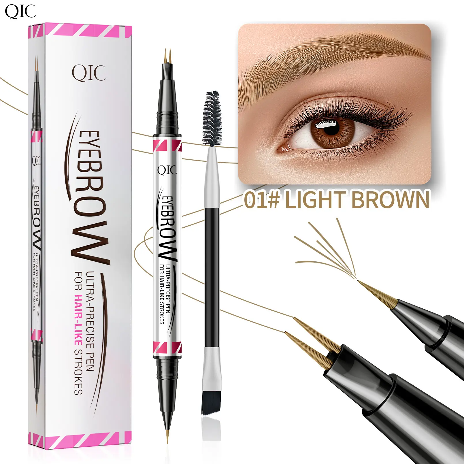 Double-Ended Waterproof Eyebrow Pencil, Long Lasting Natural Brow Makeup, 1 Box Liquid Eyebrow Pen for Women Daily Cosmetic pluck thickener