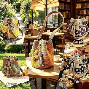 Handmade Crochet Flower Tote Bag, Spacious Lightweight Shoulder Purse For Daily Commute, Casual Outdoor Trips, Featuring Delicate Knitted Texture And Large Capacity Storage For Daily Essentials