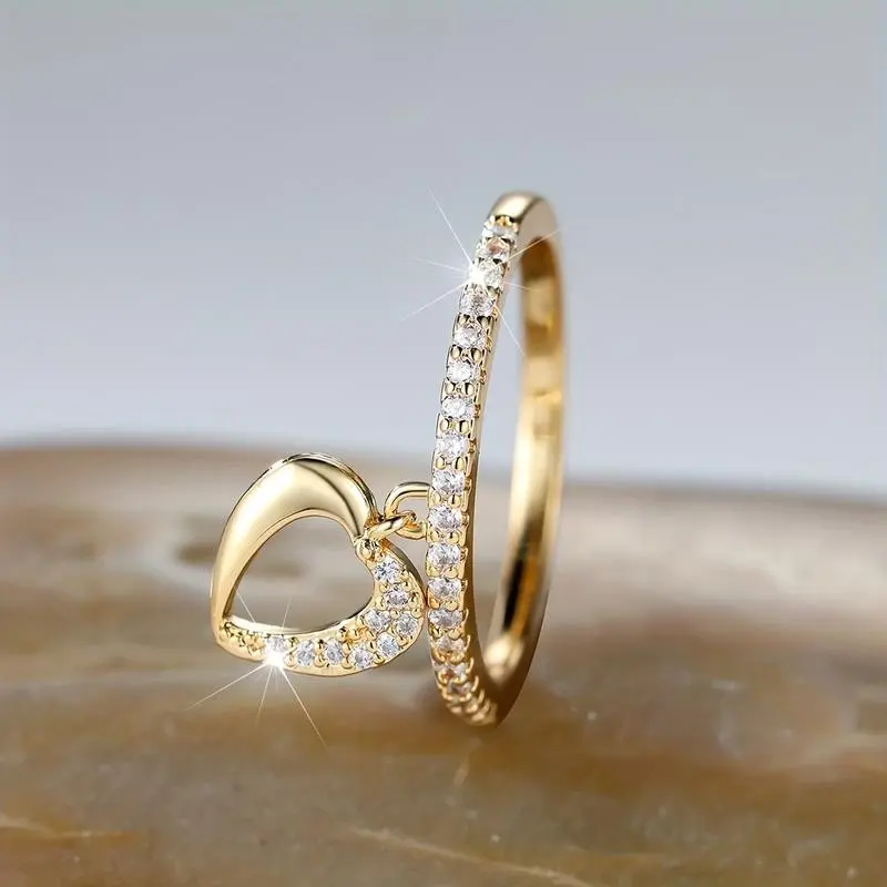 Dainty dangle ring heart shape pendant 18K gold plated finger ring for wedding/engagement/anniversary gift 1 pc