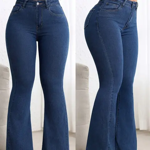 Casual Fashion Streetwear High Stretchy Bell Bottom Denim Jeans, Super Stretchy Jeans, Daily Wear, Comfortable and Stylish Pants, Perfect for Everyday Wear