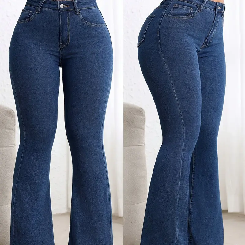 Casual Fashion Streetwear High Stretchy Bell Bottom Denim Jeans, Super Stretchy Jeans, Daily Wear, Comfortable and Stylish Pants, Perfect for Everyday Wear