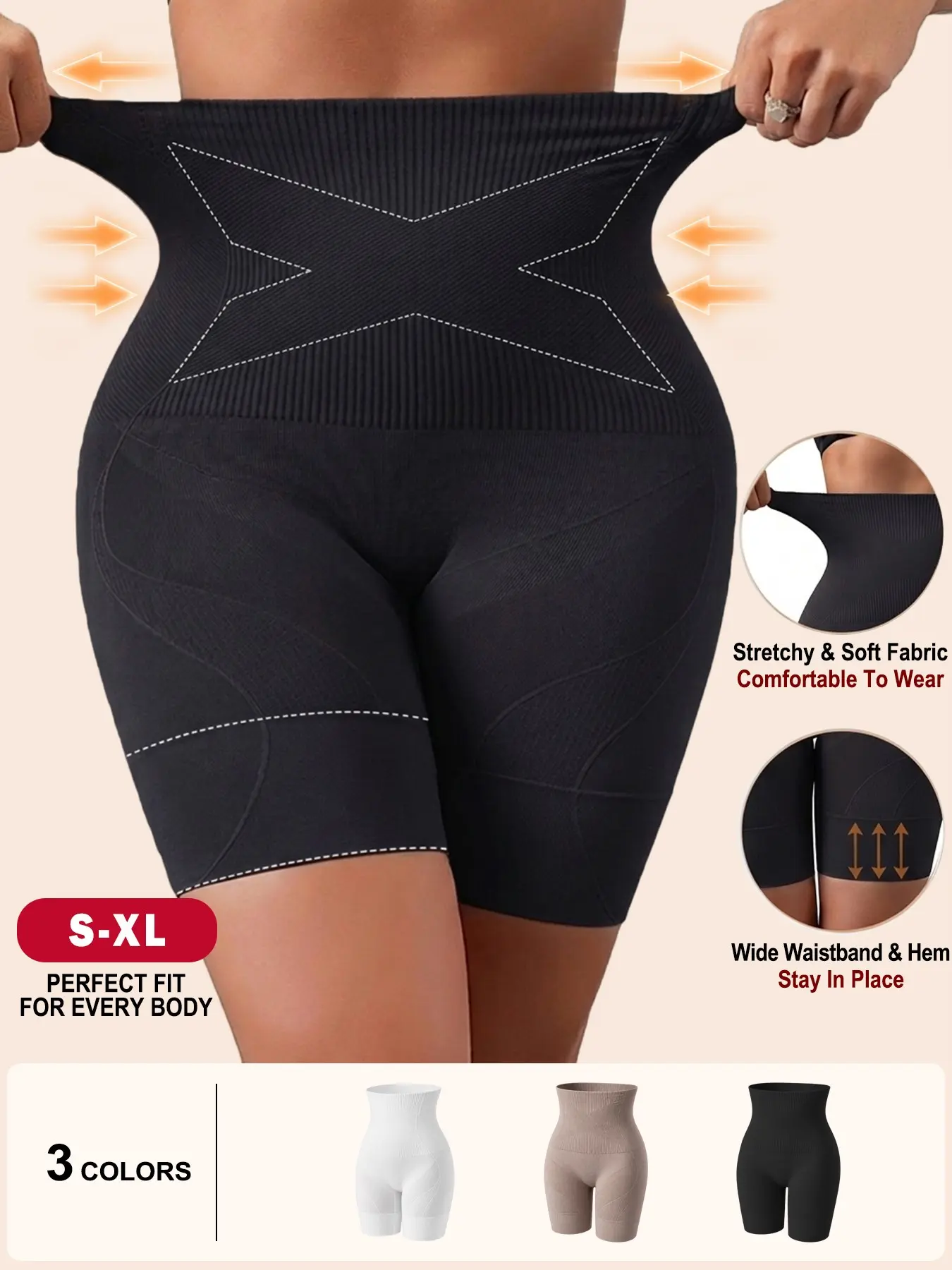 1 / 3 Counts Women’s High Waist Shaping Shorts, Tummy Control Body Shaper with Butt Lifting Design, Stretchy Fit Thigh Shaper Shorts for Everyday Wear