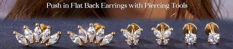 Trendy 16G/18G/20G Flat Back Earrings for Women Threadless Surgical Steel Stud Hoop Earrings Push in Nose Studs Hypoallergenic CZ Cartilage Earring Set Labret Helix Tragus Conch Piercing Jewelry Blackfriday Christmas