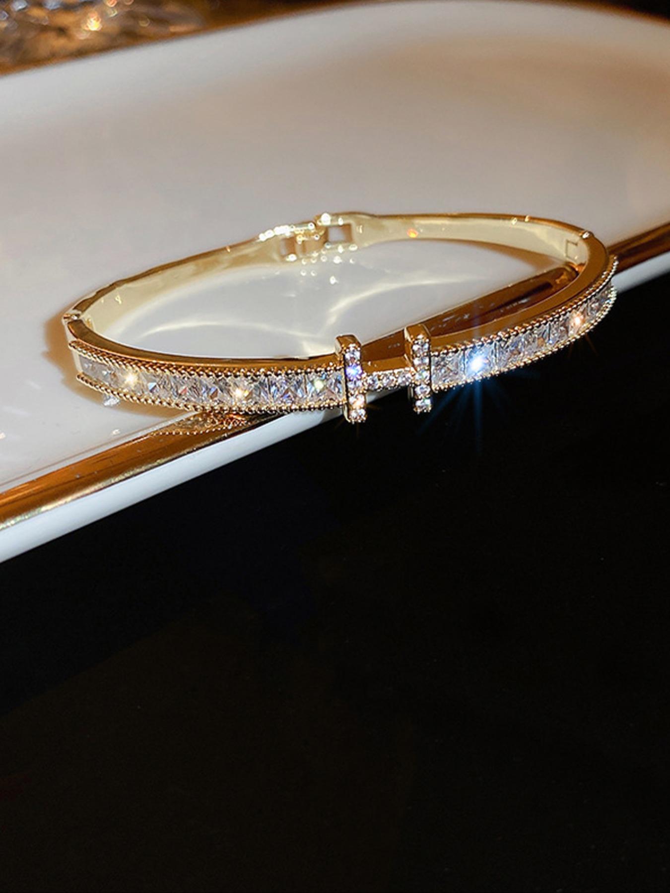 Letter H Design Bangle, Fashionable Rhinestone Decorated Bangle for Women & Girls, Trendy All-match & Exquisite Jewelry for Birthday Gift, Rhinestone Bangle Bracelet