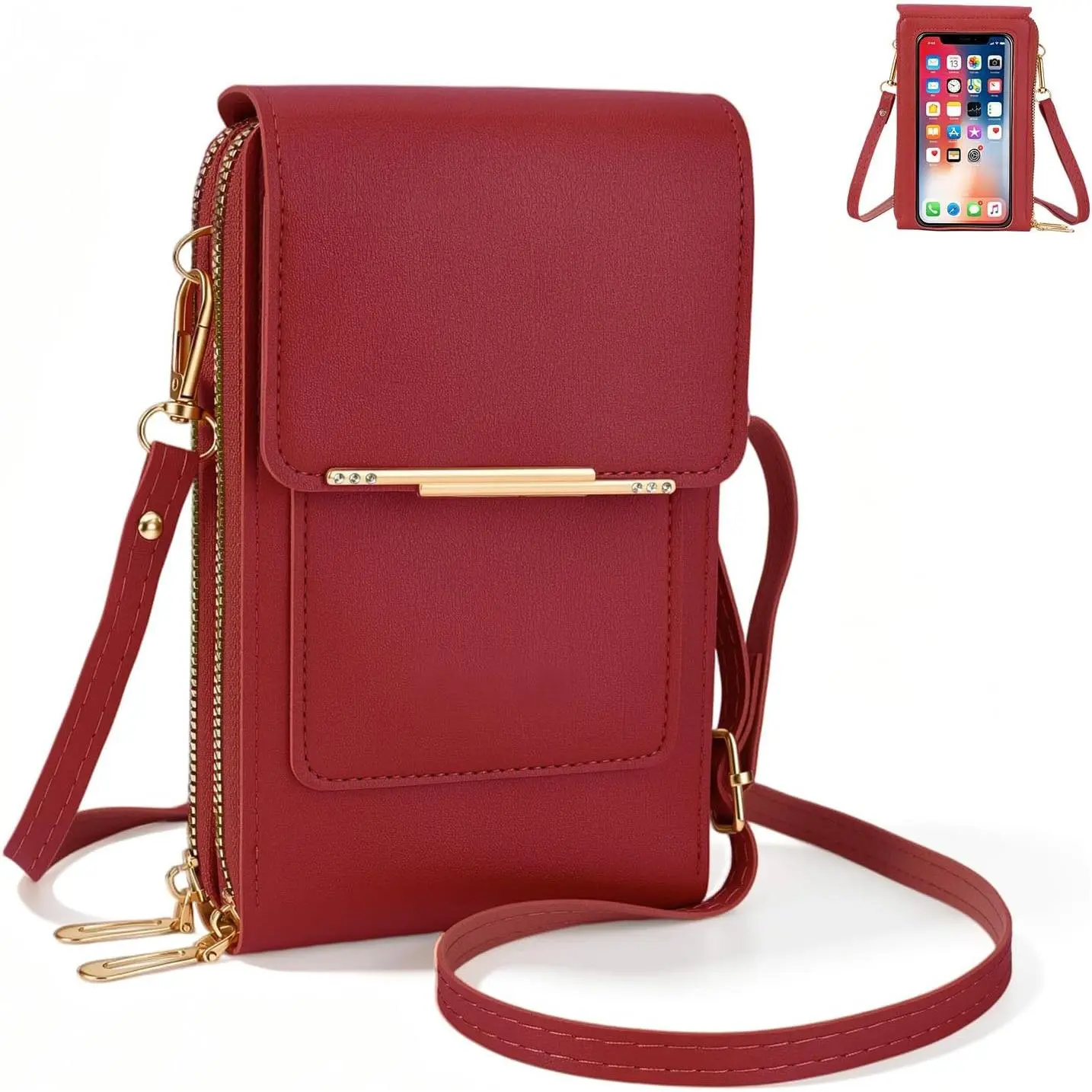 Touch Screen Phone Crossbody Bag for Women, Clear Touchscreen Cell Phone Purse Wallet with Adjustable Strap, Compact Travel Phone Holder