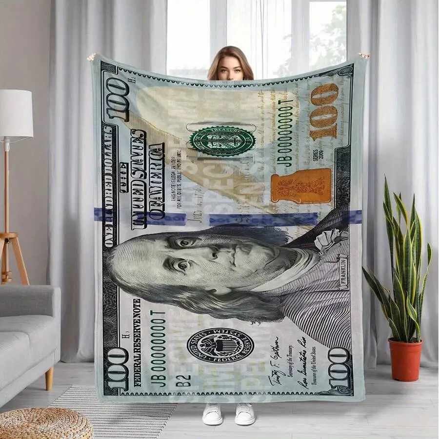 Ultra Soft Money Print Flannel Throw Blanket - Cozy Look, All Season Wrinkle Free Polyester, Multi Size, Breathable Indoor/Outdoor Home Decor, Perfect Grad Gift for Friends