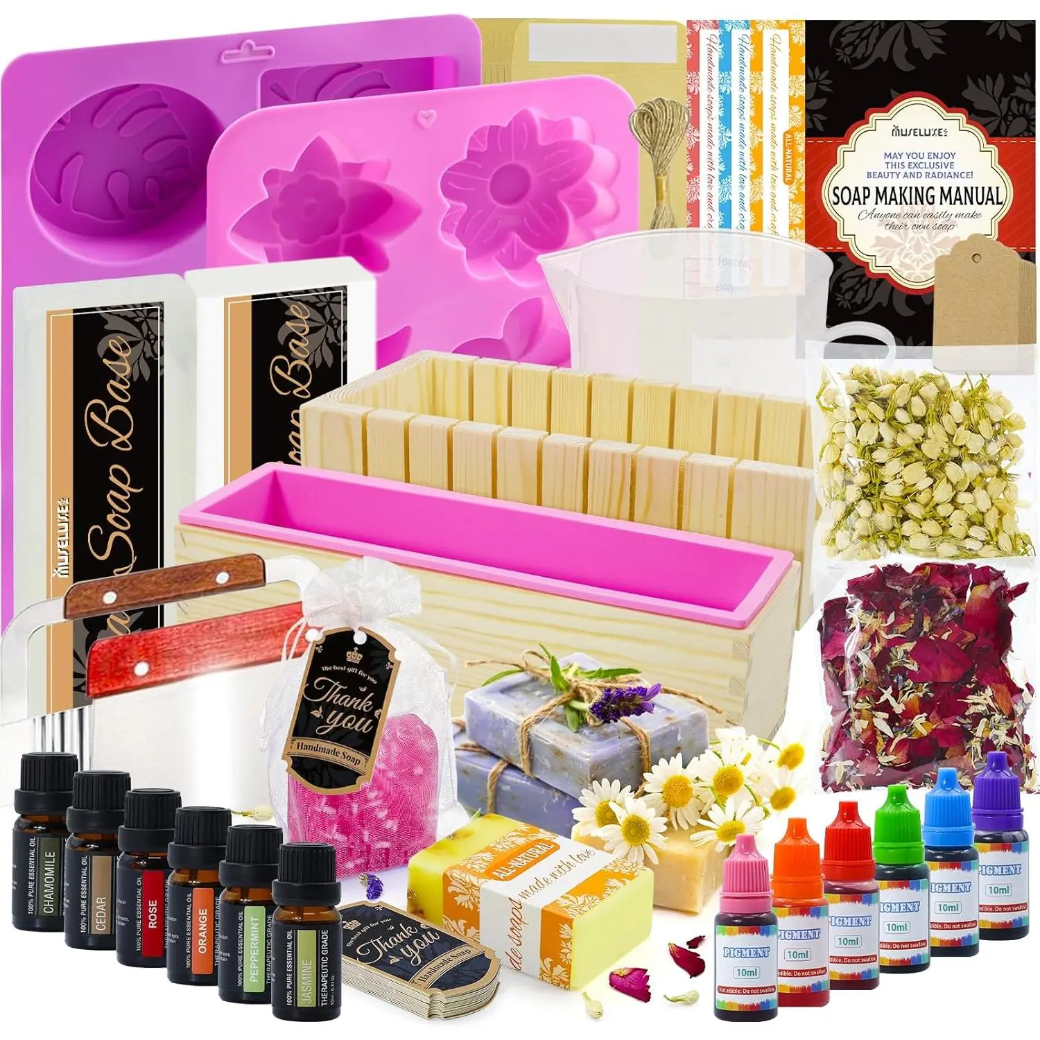 MuseLuxe Soap Making Kit for Adults,Soap Making Supplies Melt and Pour,DlY Set for Beginners - Base,Silicone Molds, Loaf,Molds,Cutter Box,Fragrances,Gift Card, DIY Gift Craft