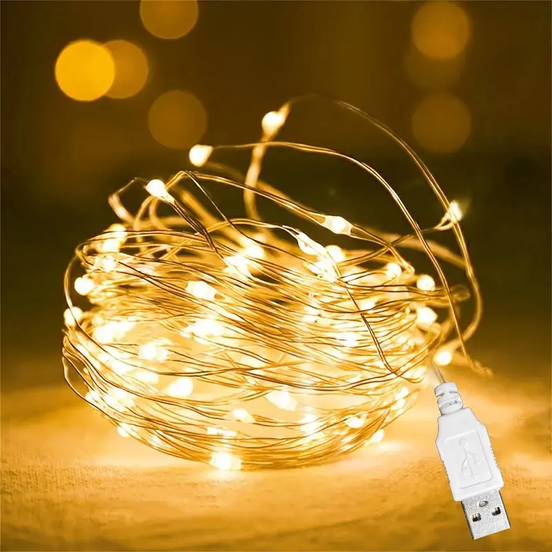 Indoor DIY Multi-scene USB Copper Wire Led Illuminated String Lights, USB-powered Bedroom Decorative Fairy String Lights, Wedding Decorative Atmosphere Lights, Halloween, Christmas, Thanksgiving Holiday Decorative String Lights, Led Decoration