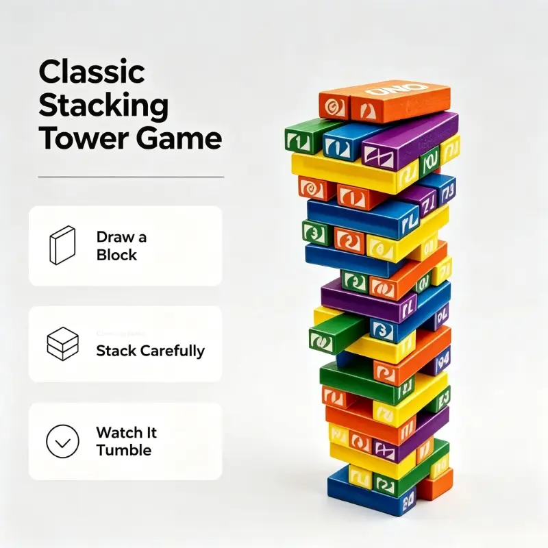 UNO Stacko Color Number Stacking Balance Blocks Game Funny Tumble Tower Multiplayer Family Interactive Desktop Party Educational Toy For Kids And Adults Indoor Entertainment