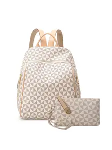 Women's Fashionable Geometric Pattern Backpack & Wallet Set, Casual Large Capacity Backpack & Wallet, Trendy Versatile Backpack Set for Commuting, Business Travel and Class
