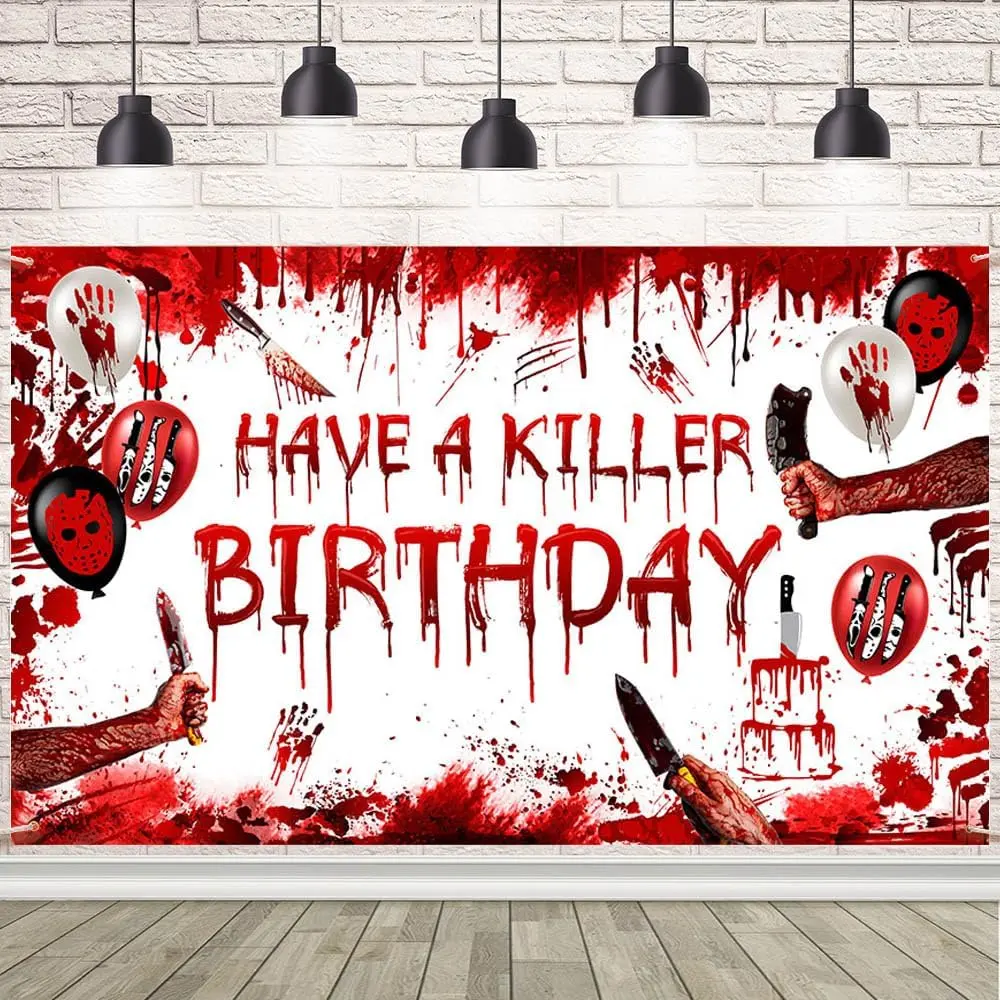 Have A  Birthday Decorations Backdrop Scary Halloween Birthday Decorations Banner Bloody Hands Banner for Photography & Photo Booth 70.8x43.3 inch