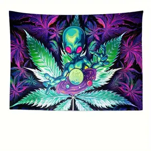 Neon-Coloured Alien Hemp Leaf Tapestry Living Room Bedroom And Party Bohemian Decorative Wall Hanging