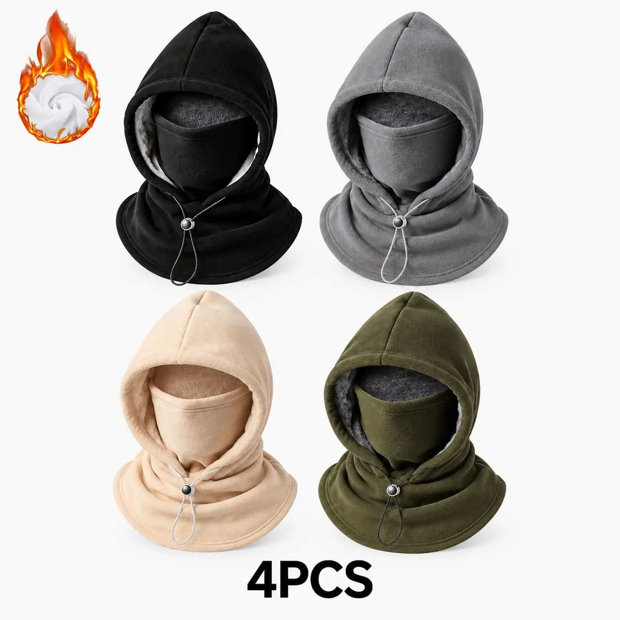 4-piece integrated flannel warm face mask and hat, windproof and warm for outdoor cycling, autumn and winter style, warm hat with neck visor.