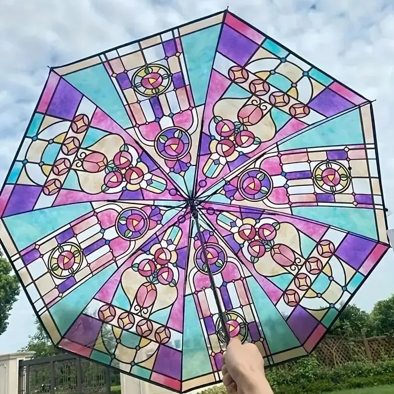 Vintage Transparent Creative Umbrella, 1 Count Manual Folding Lightweight Waterproof Dual-use Umbrella, Rainproof Foldable Umbrella for Everyday Elegance, Home Supplies