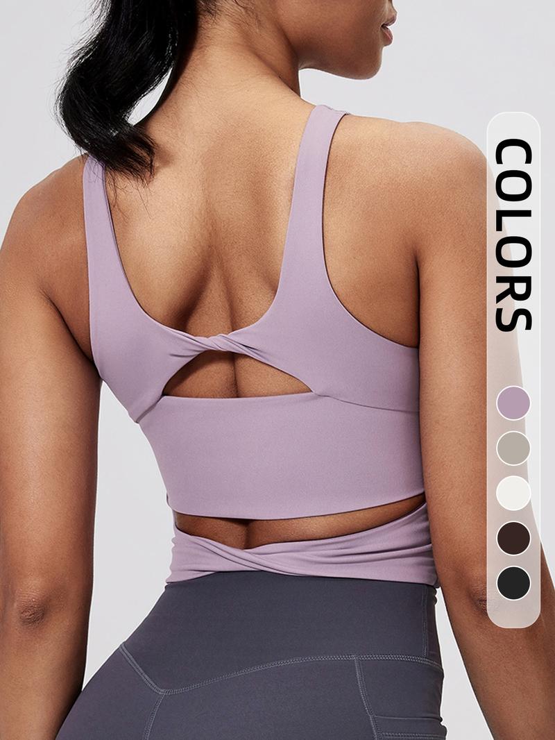 Women's Solid Color Racer Back Sports Bra, Breathable Comfortable Sports Bra, Ladies Sportswear for Yoga Gym Workout