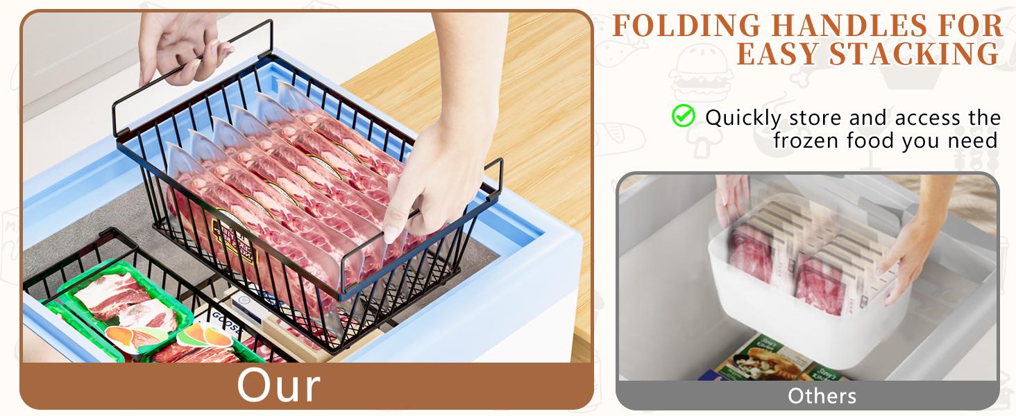 Freezer Organizer Bins ,Leak-Bottom,4 Pack Stackable Deep Freezer Organizer Bins for 5 Cu.FT Small Chest Freezer,organization and,pantry organizers(for 5 Cu.Ft