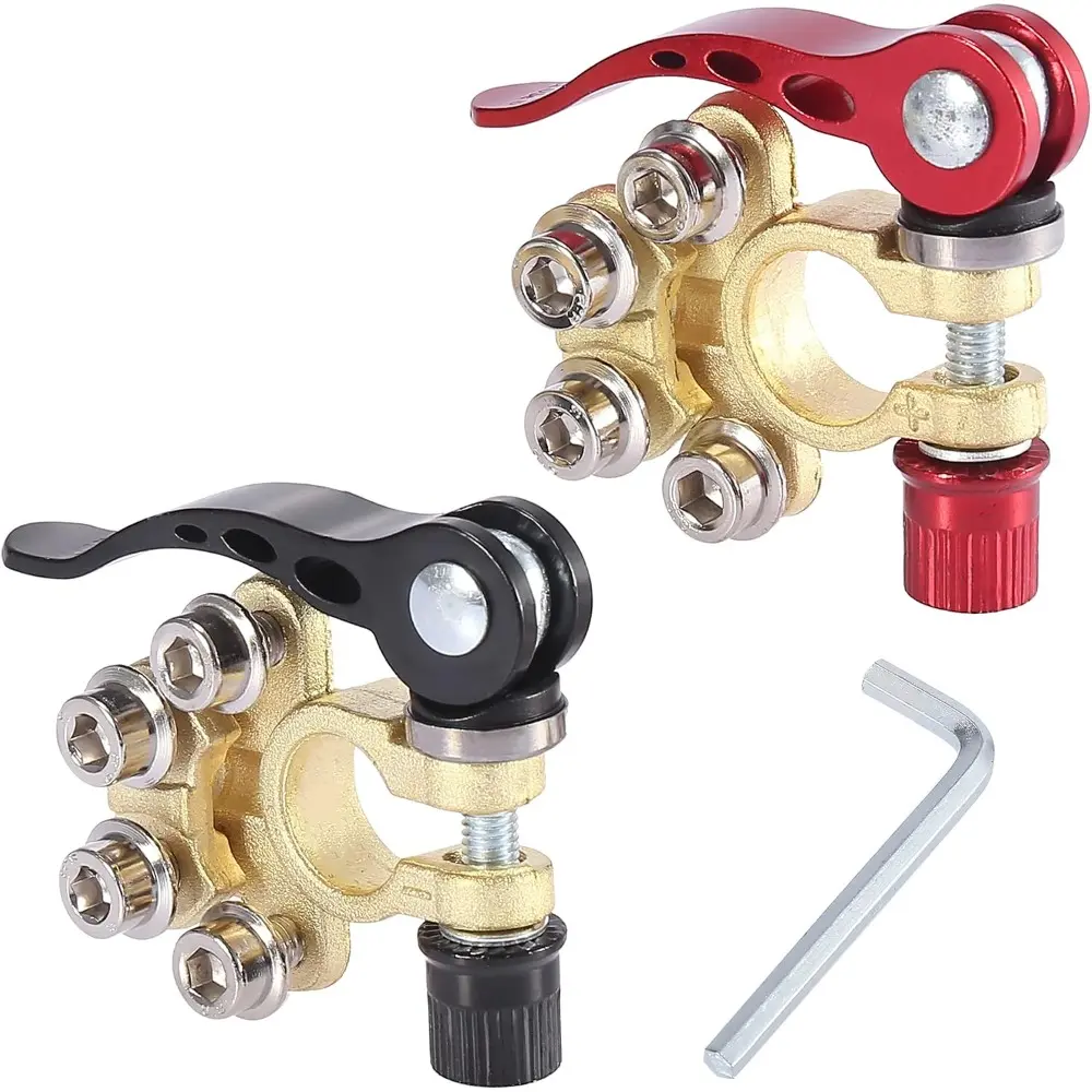 4-Way Quick-Release Car Battery Terminal Connectors | for SAE/JIS Type A Posts, Disconnect Clamp Design, for Compatible Electrical Systems, Automotive Electrical Parts