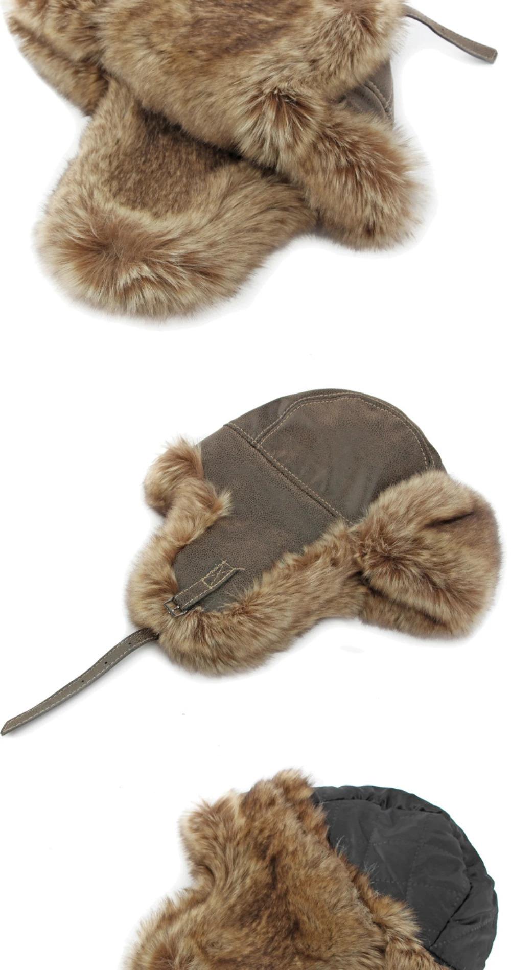HT4241 Bomber Hat New Thick Warm Men Women Russian Fur Hat Male Windproof PU Leather Ski Trapper Earflap Cap Winter Hat Ushanka